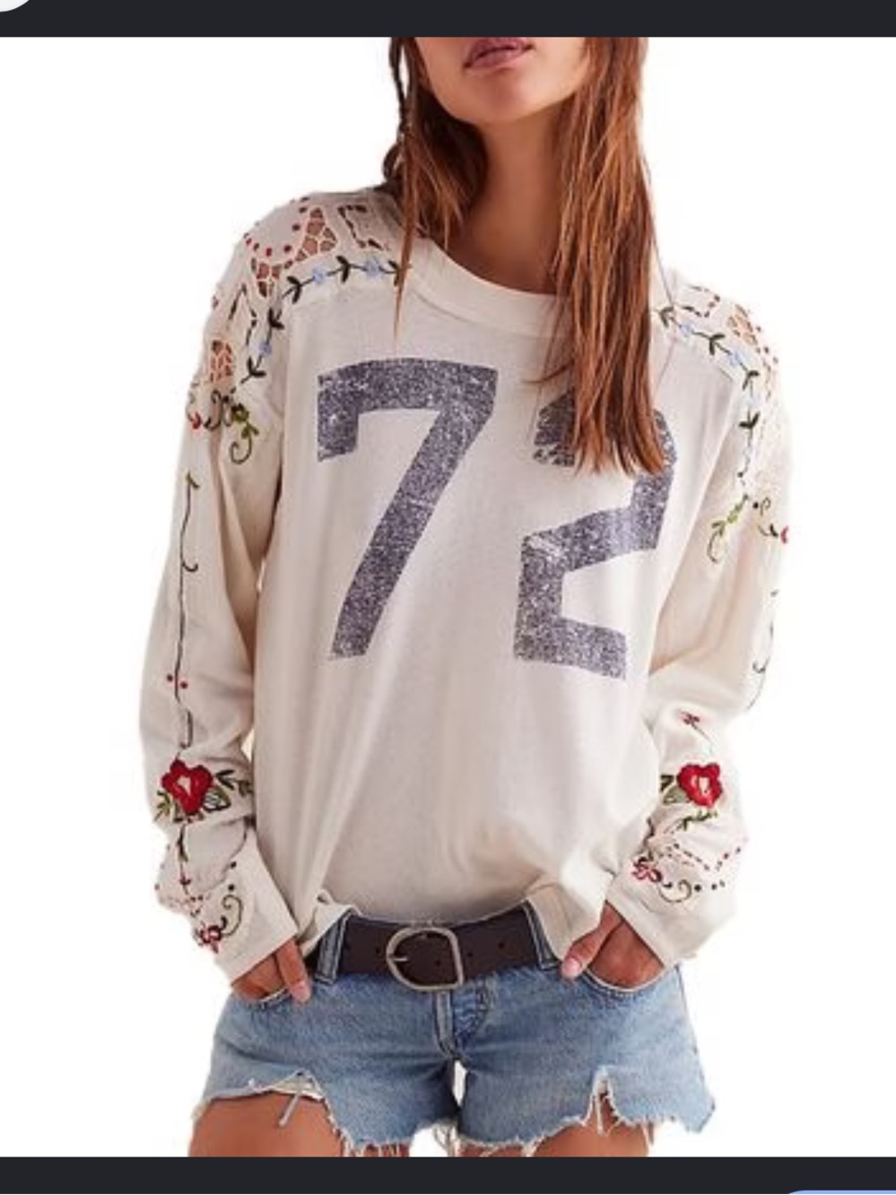 Free People Lilith Long Sleeve Embroidered Tee